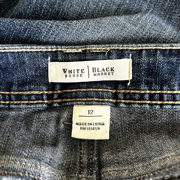 White House Black Market Jean Skirt Denim Mini Size 12 A-Line Classic Dark Wash - Picture 5 of 7